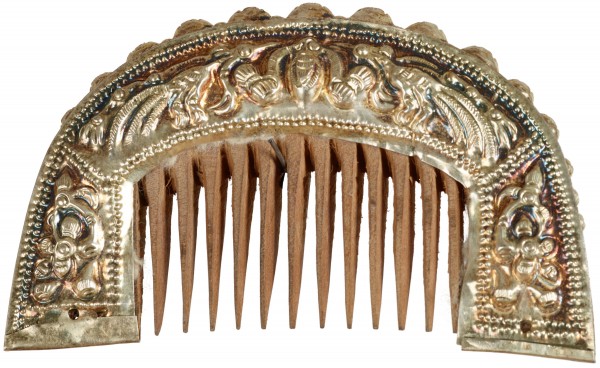 贵州丹寨雅灰苗族花鸟纹包银木梳